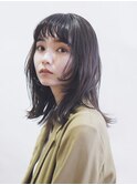 ミディアムレイヤー/レイヤーカット/銀座/外はね/暗髪/顔周り