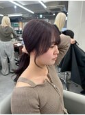 13374黒髪くびれヘアレイヤーカット韓国風巻きポニーテール