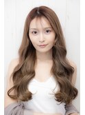 くびれヘア韓国風巻きアプリコットオレンジ夏ハイライトカラー