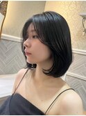○コテ巻き風パーマミディアムレイヤー韓国巻き風顔周りカット1