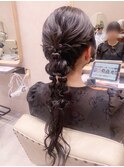 お呼ばれヘア　ロング　ツイン編みおろし　夏　結婚式