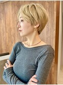 大人ハンサムショート　センターパーマ　前髪なし　30代40代50代
