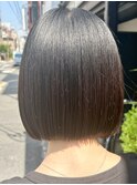 髪質改善20代30代 地毛風グレージュパッつりボブ 京都烏丸