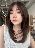 顔周りレイヤーカットくびれヘアミルクティーベージュカラー韓国