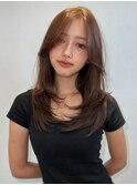 韓国風レイヤーカット/ミルクティーベージュ/シースルーバング