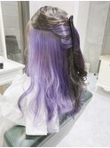 ロングヘア インナーカラーブルーパープルカラー☆ブリーチ