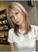 ピンクベージュ、ダブルカラー、ハイライト、バレイヤージュ