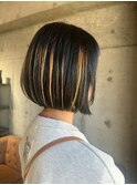 前下がり丸みボブ×透明感ハイライトブリーチ20代30代40代