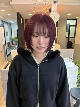 ラッキーヘア 加古川(Lucky Hair) "ブリーチなしWカラー"暖色ピンクパープル【芝本】