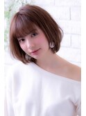 イメチェンフォギーベージュ耳かけ毛先パーマ厚めバング