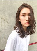 ミディアム外ハネ☆デザインカラーアッシュブラウン