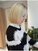 【森千晶】透明感ホワイトブロンド/お洒落ボブ/艶髪透明感カラー