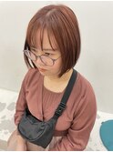 透明感あるオレンジカラー×ボブ