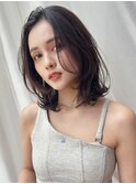 大人前髪なしワンレンショートレイヤーカット小顔オフィスカラー