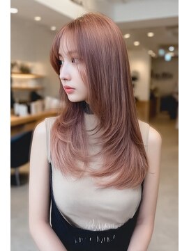 ノイエ 原宿 北参道(NoIE) ロングハイレイヤーピンクベージュケアブリーチダブルカラー