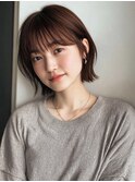 切りっぱなしボブ 顔周りカット ブラウンベージュ 20代