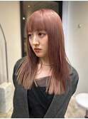 ダブルカラー ハイトーン ピンクアッシュ ストレート 顔周り