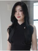 15018艶髪アッシュブラックグレージュ韓国風巻きレイヤーカット