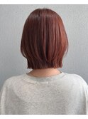 アプリコットオレンジ　レイヤーボブ　チェリーレッド