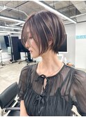 グレージュハイライトベージュカラーインナーカラーボブショート