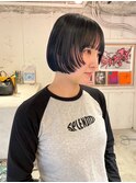 黒髪ボブぱっつん前髪ボブミニボブ切りっぱなしボブ