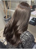 オリーブグレージュ、ブリーチなし、透明感カラー