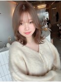 ミルクティーベージュ ブリーチなし 顔周りカット 2way前髪