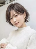 【丸顔30代】透け感ショートボブ