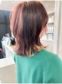 福山市caaryイルミナカラーベビーピンク斜めバングくびれウルフ