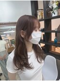 顔まわりレイヤー/後れ毛/やる巻きウェーブヘア