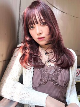 ワンズクロエ 原宿店(ONE's Chloe) くびれヘアアプリコットオレンジハイライトカラーブルーカラー
