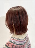 切りっぱなしショートボブ×チェリーブラウン