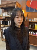 透明感ケアカラーオリーブグレージュ顔まわりレイヤーカット韓国