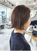 ワンレンボブ　マロンブラウン