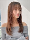 小顔 前髪 レイヤーカット チェリーブラウン"