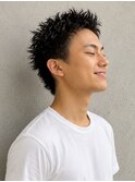 メンズ スパイキーショート×アップバング×黒髪