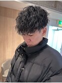メンズ刈り上げツーブロックマッシュ×ツイストスパイラルパーマ