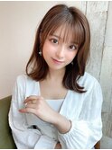 デジタルパーマ前髪パーマ韓国くびれミディアムチェリーブラウン
