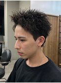 アップバング短髪ツイストスパイラルブリーチパーマツイスパ