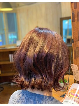 カミビトグロウ(kamibito glow) 大人かわいいショートボブｘ小顔ひし形パーマオレンジべージュ