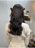 ゆるふわウェーブ♪リボンアレンジヘアセットハーフアップ