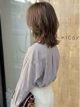 ニコリヘアワークス(nicori hair works) ミディアムレイヤー×ナチュラルブラウン1