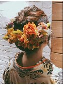 卒業式アップスタイル 生花アレンジ