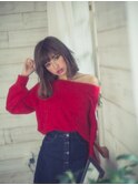 美髪逆三角切りっぱなしボブエアリーロングピンクブラウン