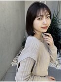 20代30代40代黒髪切りっぱなしツヤストレート前髪韓国風ミニボブ