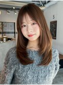 大人ガーリーロング顔周りレイヤー似合わせカット_F1394