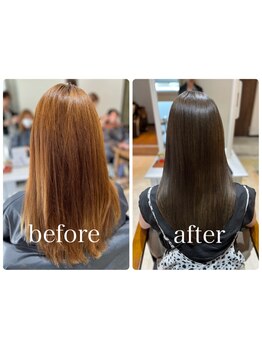 新しく導入されたトリートメントで諦めていた年齢による髪のパサつきを毛先まで潤うまとまりやすい髪質へ…