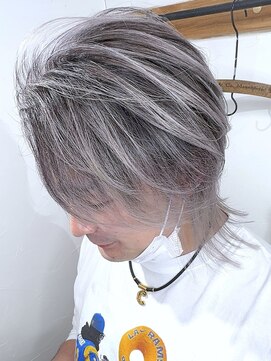 ブレイズヘアー(BLAZEhair) 【メンズハイトーン】ホワイトバレイヤージュ×ブリーチ３回