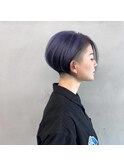 刈り上げ前下がりショート×バイオレットカラー