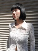 ワイドバング/ボブ/暗髪/ブルーブラック○前髪カット